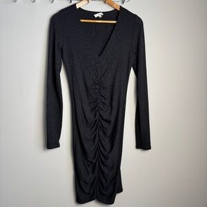 Wilfred Free Long Sleeve‎ Ruched Front Midi Dress Lightweight Bodycon Black M